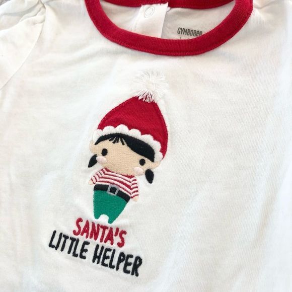 Gymboree Other - 12M Baby Girl Gymboree Santa’s Little Helper Long Sleeve White Onesie